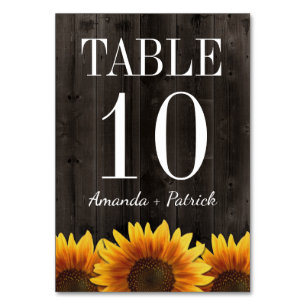 Numéro De Table Mariage de tournesol en bois rustique Numéro de ta