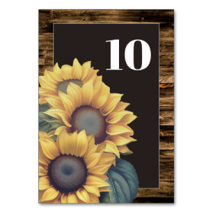 Numéro De Table Mariage de tournesol rustique