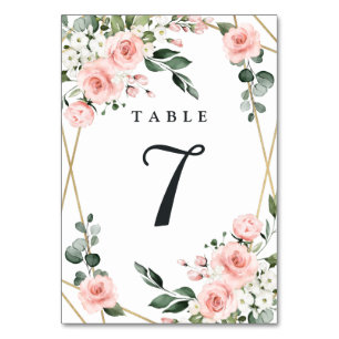 Numéro De Table Mariage de verdure florale blanche et dorée rose