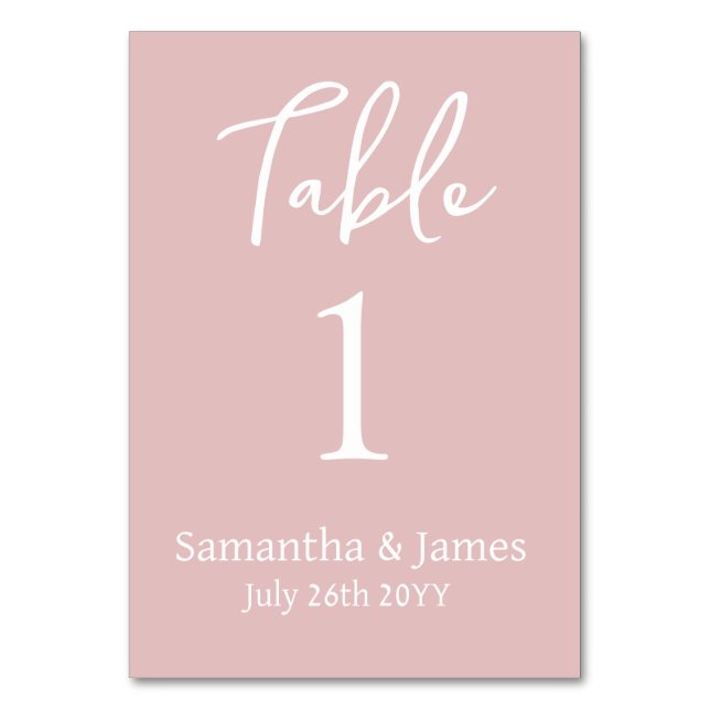 Numéro De Table Mariage d'élégance moderne rose pâle (Dos)