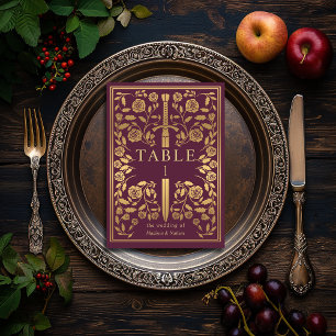 Numéro De Table Mariage d'épée médiévale Mauve