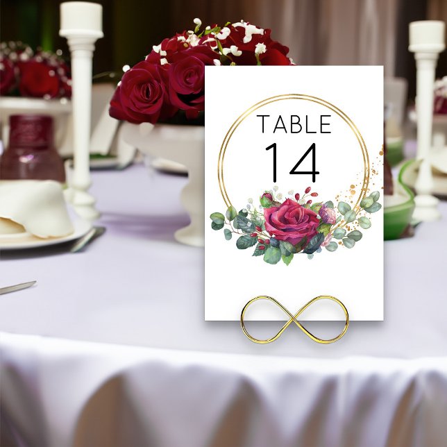 Numéro De Table Mariage des anneaux géométriques rouge Rose or (Red and Gold wedding table number from my Red Rose and Eucalyptus Wedding Collection)