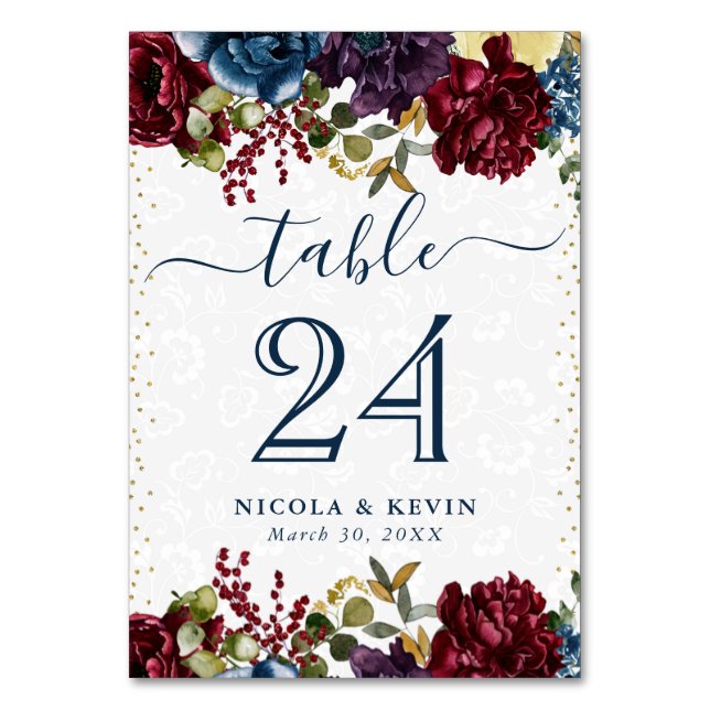 Numéro De Table Mariage des fleurs d'hiver rouge et marine (Par défaut)