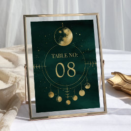 Numéro De Table Mariage des phases de lune d'or d'émeraude céleste