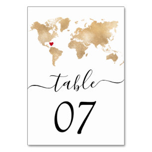 Numéro De Table Mariage Destination World Map Coeur