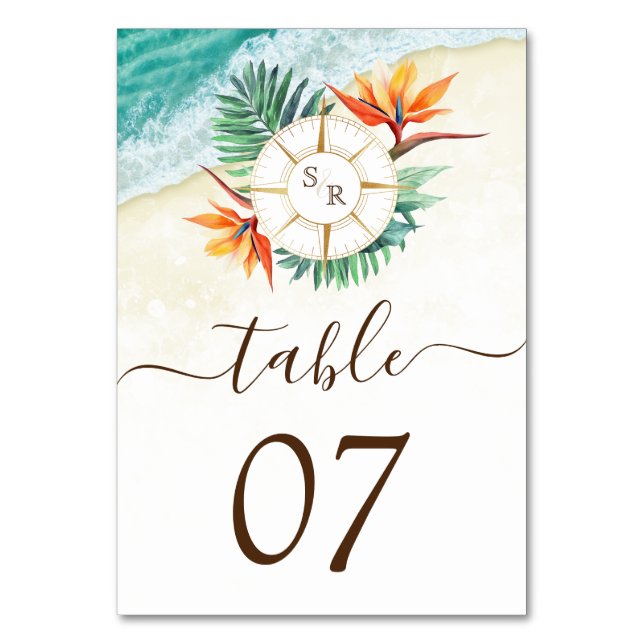 Numéro De Table Mariage Destination World Map Compas Monogramme (Par défaut)