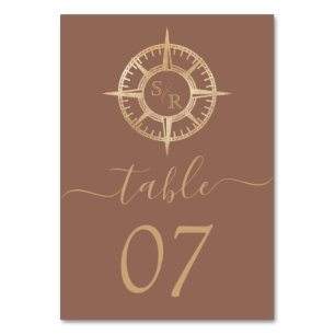 Numéro De Table Mariage Destination World Map Compas Monogramme