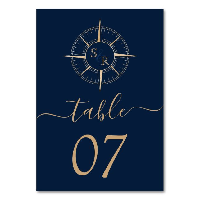 Numéro De Table Mariage Destination World Map Compas Monogramme (Par défaut)