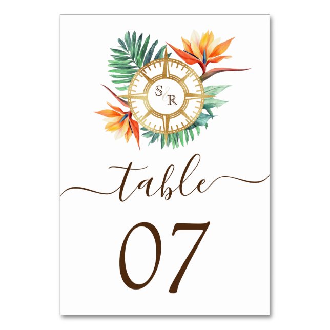 Numéro De Table Mariage Destination World Map Compas Monogramme (Par défaut)