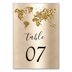Numéro De Table Mariage Destination World Map Gold Removable Heart