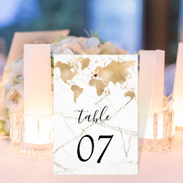 Numéro De Table Mariage Destination World Map Gold Removable Heart