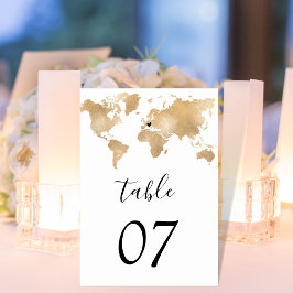 Numéro De Table Mariage Destination World Map Gold Removable Heart