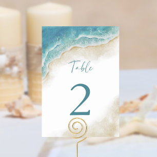 Numéro De Table Mariage d'été à l'océan sur la plage à l'aquarelle