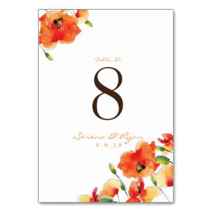 Numéro De Table Mariage d'été Golden Poppy
