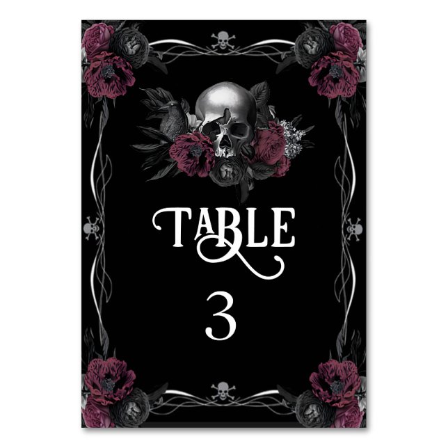Numéro De Table Mariage d'Halloween Floral Crâne Bourguignon Gothi (Par défaut)