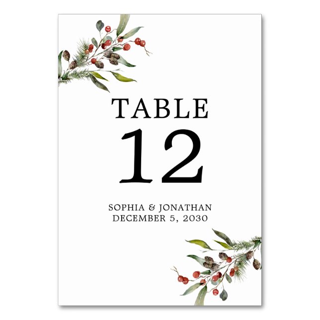 Numéro De Table Mariage d'hiver de pin et de baies Personnalisé (Par défaut)