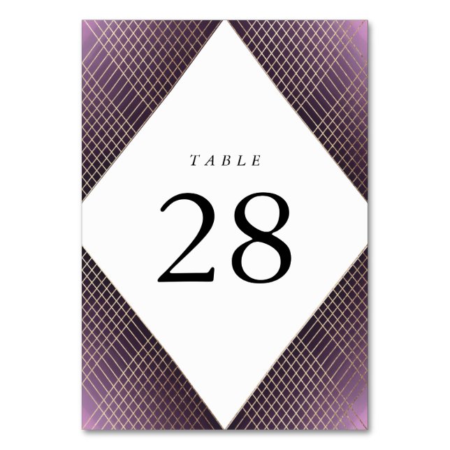 Numéro De Table Mariage Diamant Géométrique violet Or Gatsby (Par défaut)