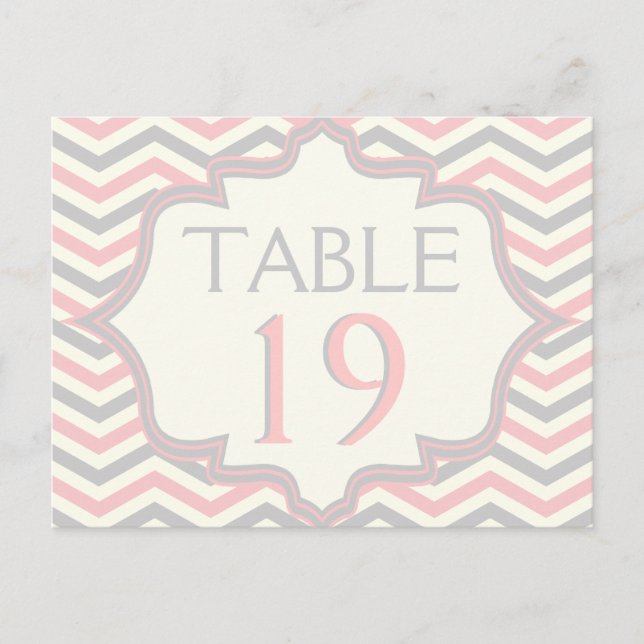 Numéro de table mariage du chevron rose, gris (Devant)