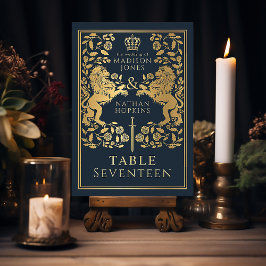 Numéro De Table Mariage du Lion médiéval royal bleu