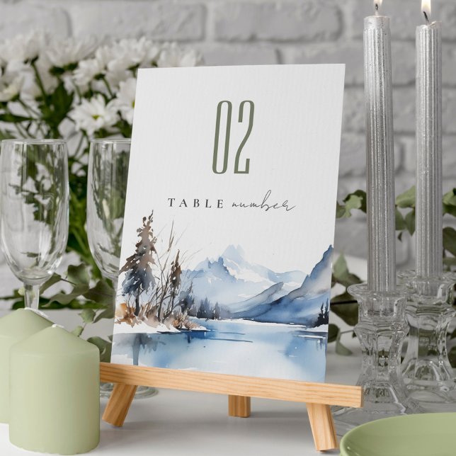 Numéro De Table Mariage du paysage de neige hivernale du lac Mount (Créateur téléchargé)