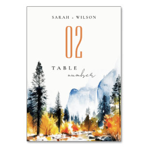 Numéro De Table Mariage du paysage hivernal de la rivière Mountain