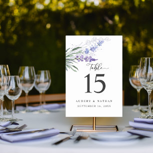 Numéro De Table Mariage Élégant à l'Aquarelle aux Fleurs de Lavand