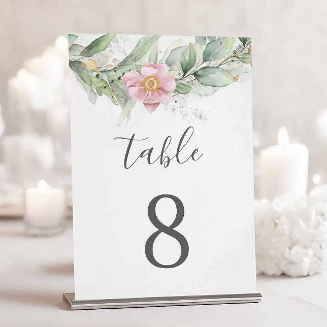 Numéro De Table Mariage élégant aux feuilles d'eucalyptus dorées (Créateur téléchargé)