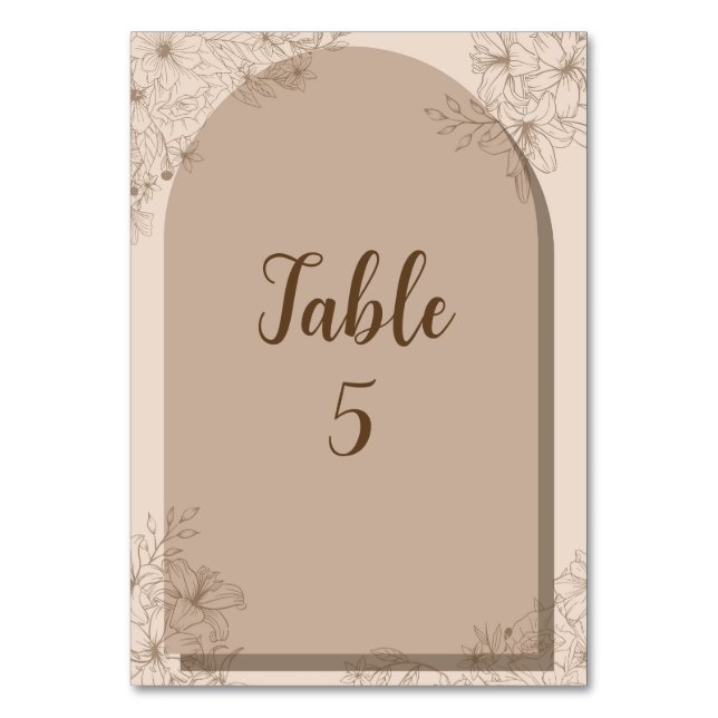 Numéro De Table Mariage Élégant aux Fleurs Beige (Par défaut)