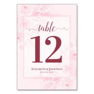 Numéro De Table Mariage Élégant Bohème Chic Floral Rose Tendresse