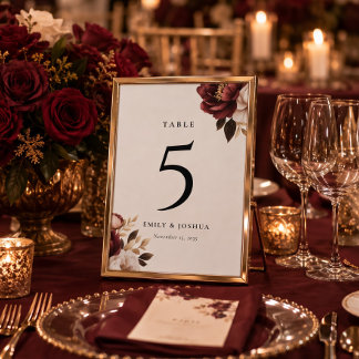 Numéro De Table Mariage Élégant Bourgogne Or