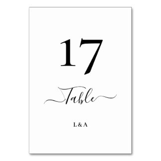 Numéro De Table Mariage Élégant Classique Calligraphie Noir et Bla