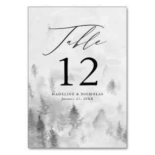 Numéro De Table Mariage élégant de forêt hivernale grise