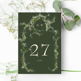 Numéro De Table Mariage Élégant de monogramme Eucalyptus Vert