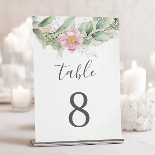 Numéro De Table Mariage élégant feuilles d'eucalyptus verdure or