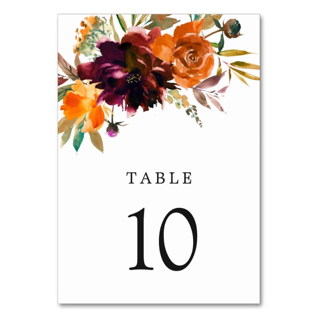 Numéro De Table Mariage Élégant Floral Automnal Rustique (Par défaut)