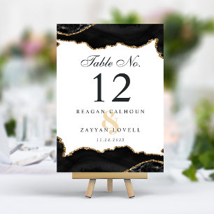 Numéro De Table Mariage Élégant Moderne en Agate Marbre Noir et Or