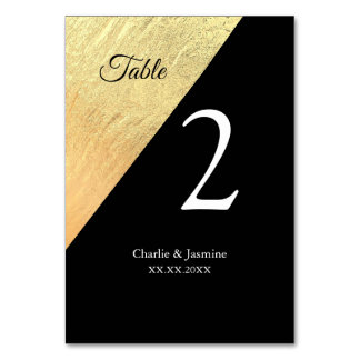 Numéro De Table Mariage élégant moderne noir et or feuille