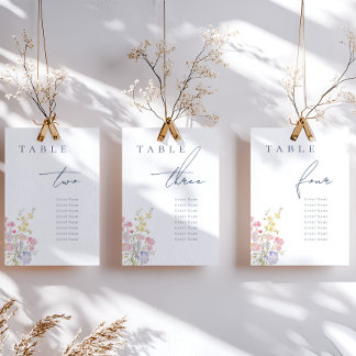 Numéro De Table Mariage Élégant Poussiéreux Bleu Script