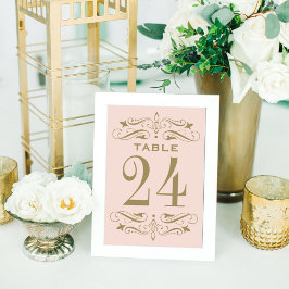 Numéro De Table Mariage Élégant Rose Pâle Or Antique