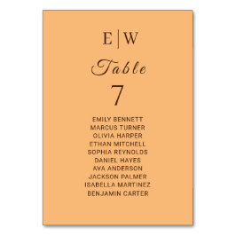 Numéro De Table Mariage Élégant Simple Monogramme Peche