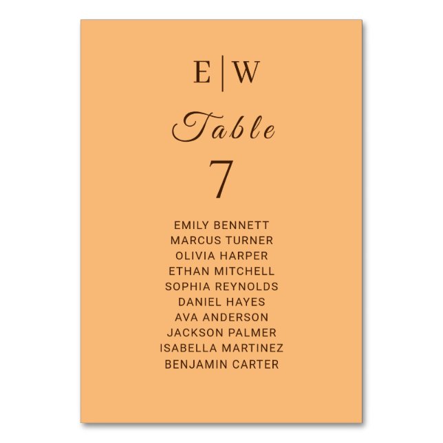 Numéro De Table Mariage Élégant Simple Monogramme Peche (Par défaut)