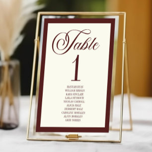 Numéro De Table Mariage Élégant Vintage Ivoire Bourgogne Foncé