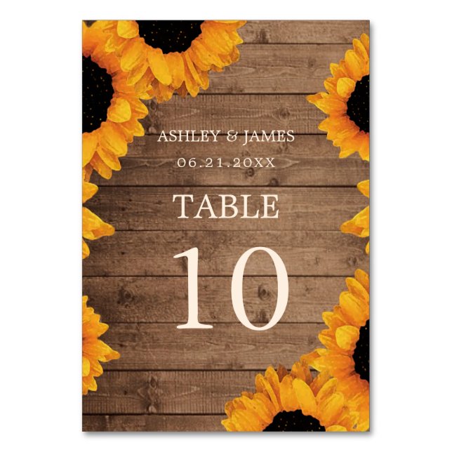 Numéro De Table Mariage en bois rustique de tournesol radiant (Par défaut)