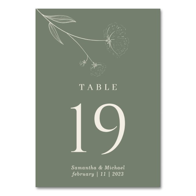 Numéro De Table Mariage en coton fleuri vert sauge (Par défaut)