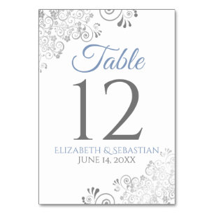 Numéro De Table Mariage en fibre bleu clair et gris élégant