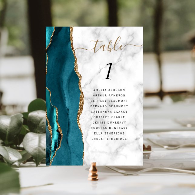 Numéro De Table Mariage en marbre d'Agate d'Or Bleu turquoise (Créateur téléchargé)