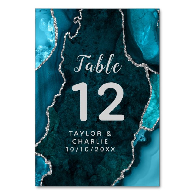 Numéro De Table Mariage en marbre turquoise et argenté (Par défaut)