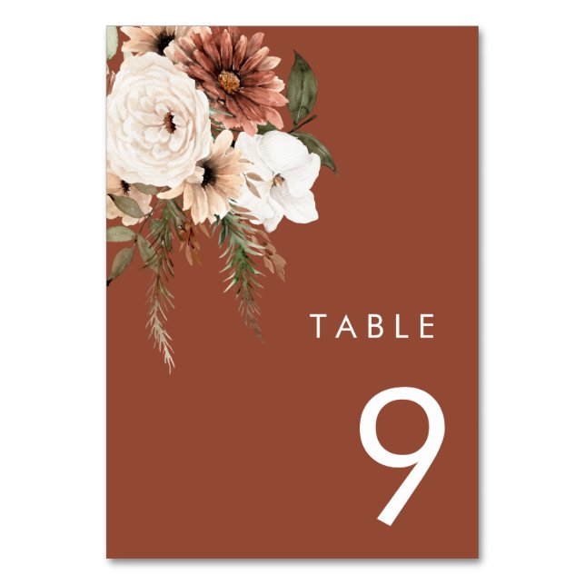 Numéro De Table Mariage en terre cuite fleurie de Bohême moderne (Par défaut)