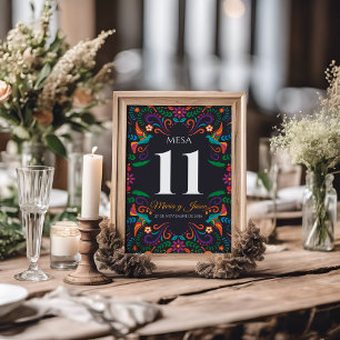 Numéro De Table Mariage Espagnol Nuestra Boda Floral Coloré Noir