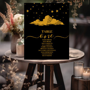 Numéro De Table Mariage Étoiles Célestes Or Noir Mystique 